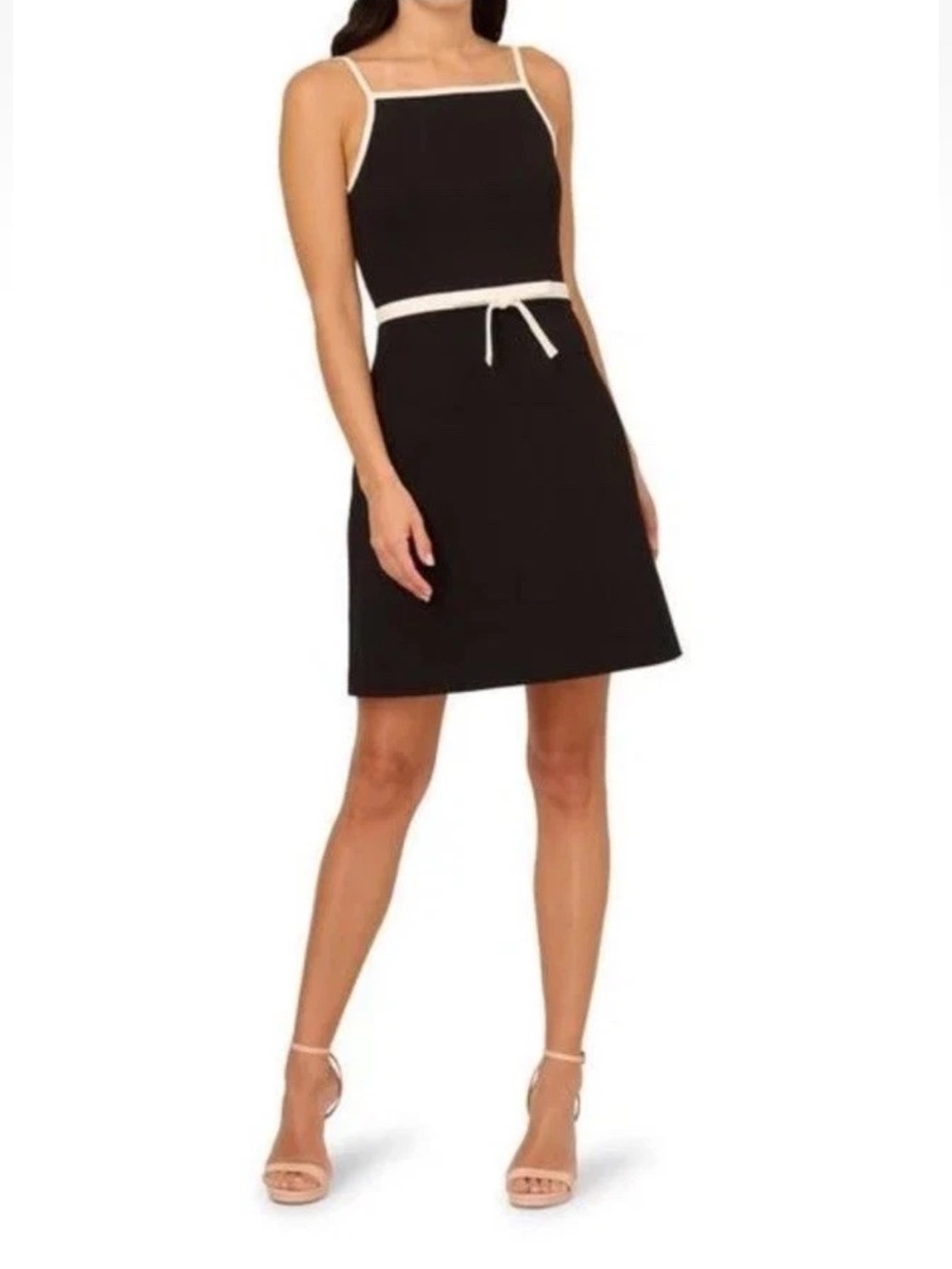 Adrianna Papell Women's Bow Crepe Short Dress, Black New
